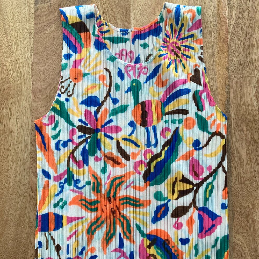 Multicolor Pleats Please Animal Painting Top